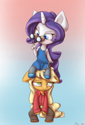 Size: 1500x2200 | Tagged: safe, artist:alasou, imported from derpibooru, applejack, rarity, anthro, chibi