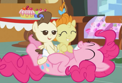 Size: 515x350 | Tagged: safe, imported from derpibooru, screencap, pinkie pie, pound cake, pumpkin cake, pony, baby cakes, babies, baby, baby ponies, baby pony, cute, diaper, diapered, diapered colt, diapered filly, diapered foals, eyes closed, female, filly, happy, happy babies, lidded eyes, one month old colt, one month old filly, one month old foals, open mouth, out of context, smiling, white diapers