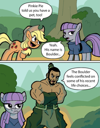 Size: 1311x1675 | Tagged: safe, artist:thetitan99, imported from derpibooru, applejack, maud pie, maud pie (episode), avatar the last airbender, comic, crossover, pun, the boulder