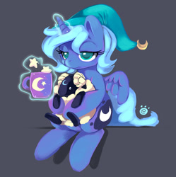 Size: 747x749 | Tagged: safe, artist:ende26, imported from derpibooru, princess luna, sheep, animal, cute, female, filly, hat, magic, mug, nightcap, plushie, sitting, woona