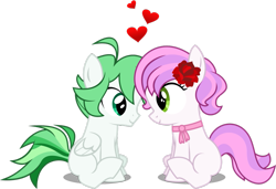 Size: 1081x739 | Tagged: safe, artist:xenoneal, imported from derpibooru, oc, oc only, oc:petal sparkle, oc:sunny bloom, colt, filly, heart, male, shipping, simple background, sitting, straight, transparent background, vector