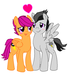 Size: 502x558 | Tagged: safe, artist:chokitathecat, imported from derpibooru, rumble, scootaloo, blushing, female, heart, male, older, rumbloo, shipping, straight