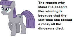 Size: 502x259 | Tagged: safe, imported from derpibooru, maud pie, dinosaur, adventure in the comments, asteroid, chuck norris jokes, extinction, female, headcanon, solo, wrong cutie mark