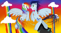 Size: 1024x552 | Tagged: safe, artist:skullkittenz21, imported from derpibooru, rainbow dash, soarin', female, male, rainbows, shipping, soarindash, straight