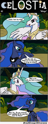 Size: 1300x3341 | Tagged: safe, artist:bredgroup, imported from derpibooru, princess celestia, princess luna, comic:celostia, comic, injured, lost, teasing, translation