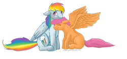 Size: 1500x700 | Tagged: safe, artist:scopsowlpost, imported from derpibooru, rainbow dash, scootaloo, scootalove