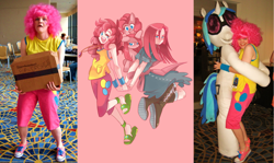 Size: 1280x764 | Tagged: safe, artist:gomigomipomi, artist:tempestfae, imported from derpibooru, dj pon-3, pinkie pie, vinyl scratch, human, cosplay, fursuit, irl, irl human, photo, pinkamena diane pie