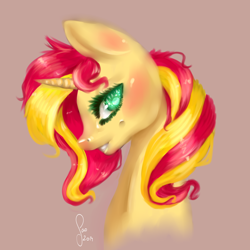 Size: 2000x2000 | Tagged: safe, artist:saoiirse, imported from derpibooru, sunset shimmer, pony, unicorn, female, portrait, solo