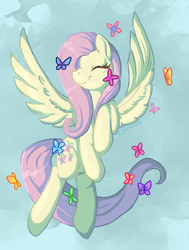 Size: 528x700 | Tagged: safe, artist:chimaerok, imported from derpibooru, fluttershy, butterfly, female, flying, solo