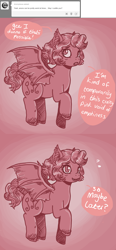 Size: 1000x2154 | Tagged: safe, artist:superlucky13, imported from derpibooru, pinkie pie, bat pony, pony, ask bat pony pinkie, ask, female, race swap, solo, tumblr