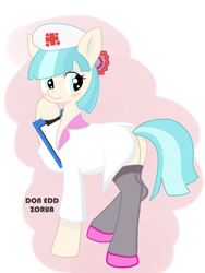 Size: 1633x2177 | Tagged: safe, artist:doneddzorua, artist:ringo, imported from derpibooru, coco pommel, clothes, cocobetes, costume, cute, female, happy, nurse, socks, solo, trace