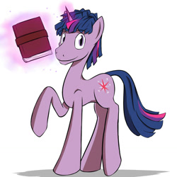 Size: 1280x1280 | Tagged: safe, artist:fuzebox, imported from derpibooru, twilight sparkle, pony, book, dusk shine, glowing horn, magic, male, rule 63, solo, stallion, telekinesis