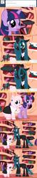 Size: 650x3125 | Tagged: safe, artist:mixermike622, imported from derpibooru, queen chrysalis, twilight sparkle, oc, oc:fluffle puff, alicorn, pony, tumblr:ask fluffle puff, ask, business suit, businessmare, clothes, female, glasses, mare, suit, tube skirt, tumblr, twilight sparkle (alicorn)