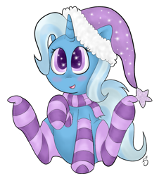Size: 1095x1212 | Tagged: safe, artist:silver1kunai, imported from derpibooru, trixie, pony, unicorn, clothes, cute, female, hat, mare, scarf, sleepy time, socks, solo, striped socks