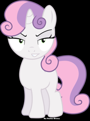 Size: 763x1024 | Tagged: safe, artist:vector-brony, edit, imported from derpibooru, sweetie belle, evil grin, female, inverted mouth, solo