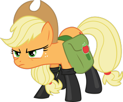 Size: 4956x4102 | Tagged: safe, artist:notlikelyanartist, imported from derpibooru, applejack, absurd resolution, clothes, determined, female, fireproof boots, saddle bag, simple background, socks, solo, transparent background, vector