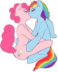 Size: 1175x1457 | Tagged: safe, artist:snofu, imported from derpibooru, pinkie pie, rainbow dash, earth pony, pegasus, pony, duo, female, kiss on the lips, kissing, lesbian, mare, pinkiedash, shipping