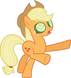 Size: 2000x2191 | Tagged: safe, artist:shutterflyyay, imported from derpibooru, applejack, pony, cucumber, female, silly, silly pony, simple background, solo, transparent background, vector