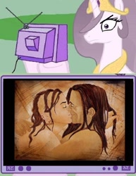 Size: 591x765 | Tagged: safe, imported from derpibooru, princess celestia, princess molestia, angry, arlette, exploitable meme, god-emperor of mankind, jealous, kissing, meme, obligatory pony, sisters of silence, tv meme, warhammer (game), warhammer 40k