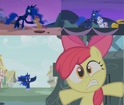 Size: 1409x1195 | Tagged: safe, imported from derpibooru, screencap, apple bloom, princess luna, scootaloo, sweetie belle, for whom the sweetie belle toils, sleepless in ponyville, compilation, hilarious in hindsight