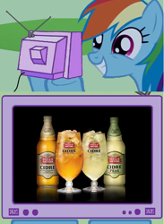 Size: 564x770 | Tagged: safe, imported from derpibooru, rainbow dash, advertisement, alcohol, cider, cider dash, dashaholic, exploitable meme, french, meme, obligatory pony, pear, tv meme