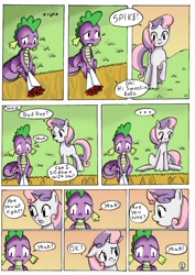 Size: 1636x2311 | Tagged: safe, artist:crazydiary86, imported from derpibooru, spike, sweetie belle, bouquet, comic, for one day, sad