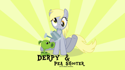 Size: 1024x576 | Tagged: safe, artist:oobrushstrokeoo, imported from derpibooru, derpy hooves, pegasus, pony, female, mare, peashooter, plants vs zombies