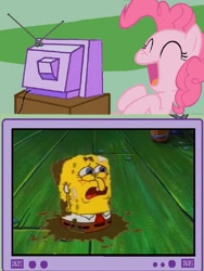 Size: 729x972 | Tagged: safe, imported from derpibooru, pinkie pie, exploitable meme, fools in april, meme, obligatory pony, spongebob squarepants, spongebob squarepants (character), tv meme