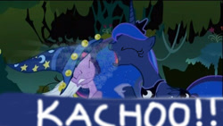 Size: 640x360 | Tagged: safe, artist:sneezefetishponies, imported from derpibooru, screencap, princess luna, twilight sparkle, sneezing, sneezing fetish, spray