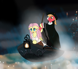 Size: 1280x1129 | Tagged: safe, artist:marindashy, imported from derpibooru, big macintosh, fluttershy, earth pony, pony, boat, crossover, fluttermac, male, phantom of the opera, shipping, stallion, straight