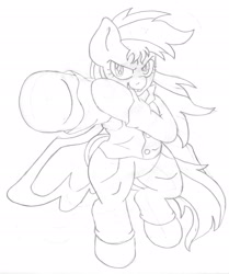 Size: 1609x1924 | Tagged: safe, artist:blackbewhite2k7, imported from derpibooru, rainbow dash, anime, crossover, female, monochrome, parody, sketch, solo, spirit gun, urameshi yusuke, wip, yu yu hakusho