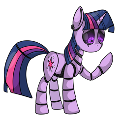 Size: 1252x1200 | Tagged: safe, artist:black-pie, imported from derpibooru, twilight sparkle, pony, robot, robot pony, unicorn, female, looking at hoof, sad, simple background, solo, twibot, twilight sparkle is not amused, unamused