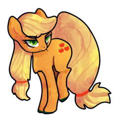 Size: 389x402 | Tagged: safe, artist:burgerlicious, imported from derpibooru, applejack, female, frown, glare, simple background, solo, standing