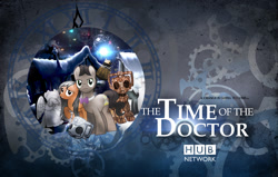 Size: 1500x955 | Tagged: safe, artist:sitrirokoia, imported from derpibooru, doctor whooves, time turner, cyberman, cyborg, bowtie, christmas, clara oswin oswald, crossover, dalek, doctor who, handles, hd, poster, television, wallpaper, weeping angel