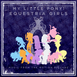 Size: 2613x2613 | Tagged: safe, artist:sitrirokoia, imported from derpibooru, applejack, fluttershy, pinkie pie, rainbow dash, rarity, twilight sparkle, equestria girls, album cover, magic mirror, mane six, mirror, movie, music, silhouette, soundtrack