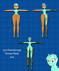 Size: 1968x2372 | Tagged: safe, artist:odiz, imported from derpibooru, lyra heartstrings, anthro, human, robot, bodysuit, disguise, mechanized