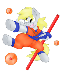 Size: 1700x2000 | Tagged: safe, artist:blackbewhite2k7, imported from derpibooru, derpy hooves, anime, crossover, dragon ball, dragon ball (object), female, filly, goku, nyoi-bo, power pole, simple background, solo, son goku, transparent background, vector