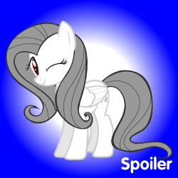 Size: 250x250 | Tagged: safe, artist:albinofluttershy, imported from derpibooru, fluttershy, oc, oc:albino fluttershy, albino pony, meta, solo, spoiler, spoilered image joke, wink