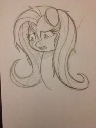 Size: 720x960 | Tagged: safe, artist:bassecho, imported from derpibooru, fluttershy, female, monochrome, solo, traditional art