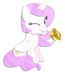 Size: 900x1000 | Tagged: safe, artist:narflarg, imported from derpibooru, princess celestia, banana, eating, female, food, herbivore, magic, solo