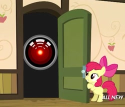 Size: 425x363 | Tagged: safe, imported from derpibooru, apple bloom, somepony to watch over me, 2001: a space odyssey, apple closet, door, exploitable meme, hal 9000, meme