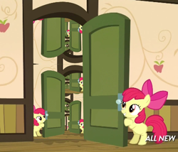 Size: 425x363 | Tagged: safe, imported from derpibooru, apple bloom, somepony to watch over me, apple closet, door, exploitable meme, m. c. escher, meme, recursion