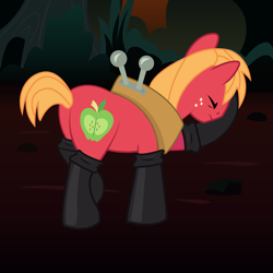 Size: 2000x2000 | Tagged: safe, artist:aquaticneon, edit, imported from derpibooru, big macintosh, earth pony, pony, somepony to watch over me, big backintosh, big macintosh's yoke, butt, facehoof, fireproof boots, male, plot, solo, stallion, stupid sexy big macintosh