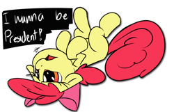 Size: 1024x658 | Tagged: safe, artist:leadhooves, artist:venezolanbrony, imported from derpibooru, apple bloom, earth pony, pony, friendship is witchcraft, adorabloom, colored, cute, cute from the hip, female, filly, floppy ears, frown, legs in air, on back, open mouth, president, sad, solo, whining