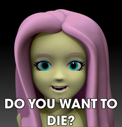 Size: 898x936 | Tagged: safe, artist:harikon, imported from derpibooru, fluttershy, equestria girls, 3d, barbie, bust, cg, female, image macro, meme, nightmare fuel, practice, solo, text edit, wat