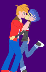 Size: 1024x1590 | Tagged: safe, artist:oneovertwo, imported from derpibooru, big macintosh, flash sentry, human, equestria girls, bigsentry, duo, gay, husbando thief, kiss on the lips, kissing, macinflash, male, purple background, shipping, simple background