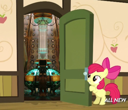 Size: 425x363 | Tagged: safe, imported from derpibooru, apple bloom, somepony to watch over me, 2014, apple closet, door, exploitable meme, female, meme, solo, tardis