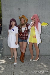 Size: 533x800 | Tagged: safe, artist:hobbit katie, imported from derpibooru, applejack, fluttershy, rarity, human, cosplay, irl, irl human, photo