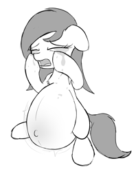 Size: 963x1195 | Tagged: safe, artist:askbumpywish, artist:bumpywish, imported from derpibooru, oc, oc only, oc:blue drip, belly, belly button, crying, monochrome, mood swing, pregnant, sad, solo