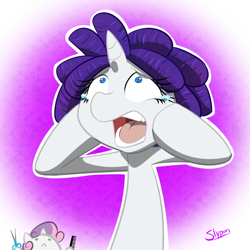 Size: 800x800 | Tagged: safe, artist:slypon, imported from derpibooru, rarity, sweetie belle, alternate hairstyle, chibi, comb, crying, dreadlocks, fashion disaster, haircut, sad, scissors, tragedy, you've met with a terrible fate haven't you?